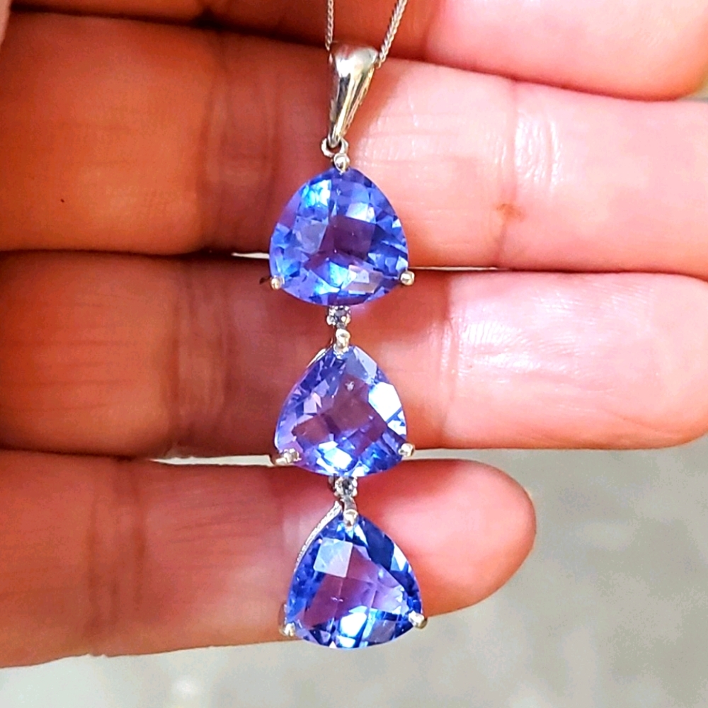 Blue Fluorite,tanzanite pendent & chain 20 inch